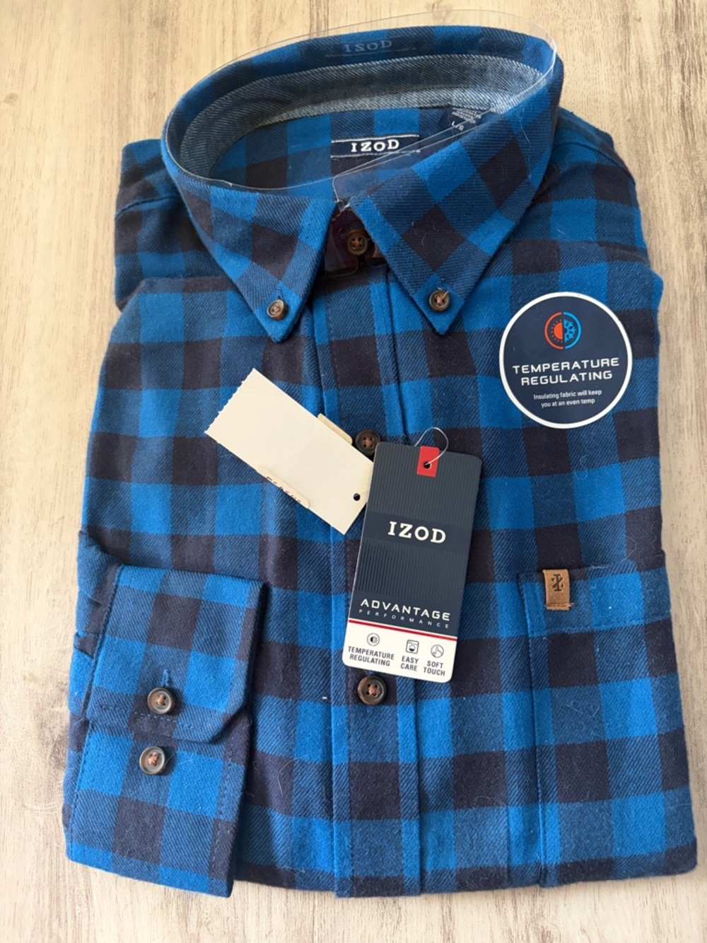 Izod Blue and Black Buffalo Plaid Button-Down Shirt